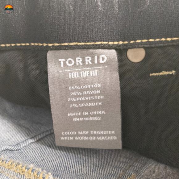 Torrid Bombshell Skinny Jeans Blue Distressed Fringe Denim Women's Plus Size 14S - Picture 12 of 13